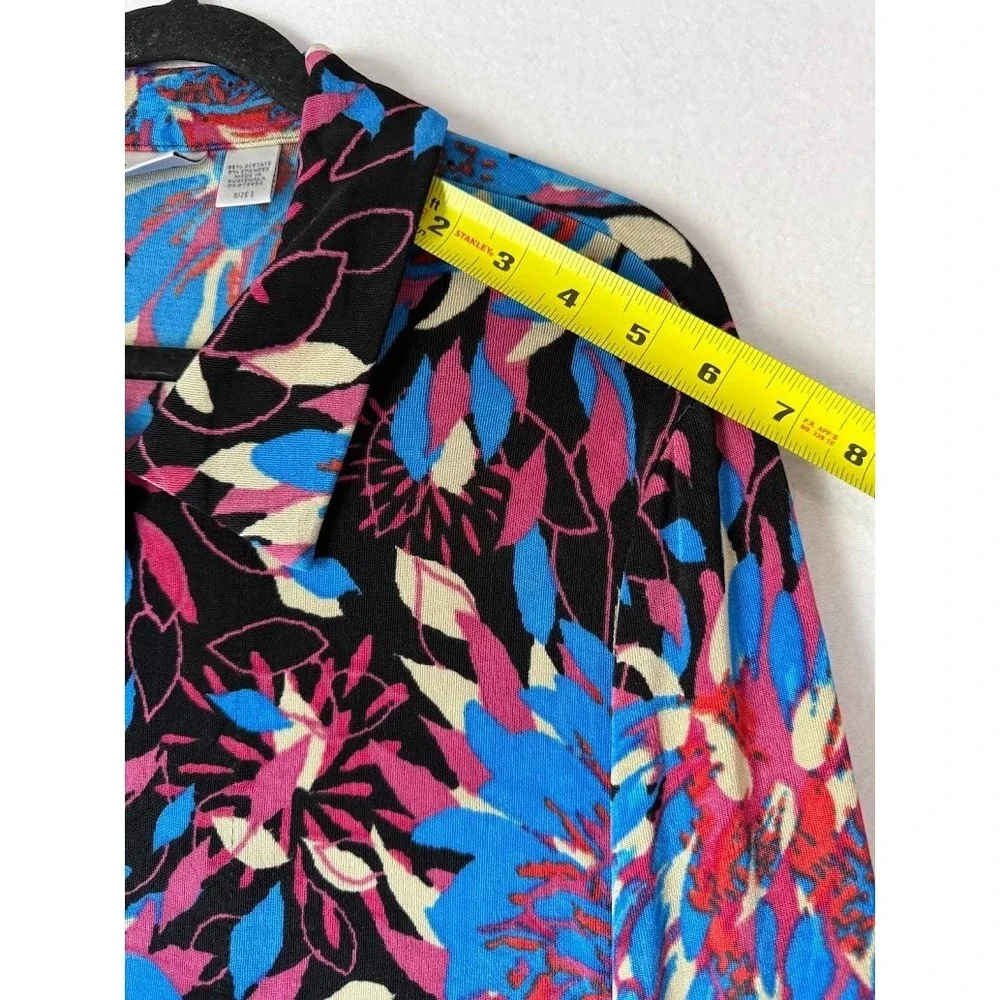 Chico's Travelers Jacket Women Size 2 Multicolor Floral Knit Open Front Casual